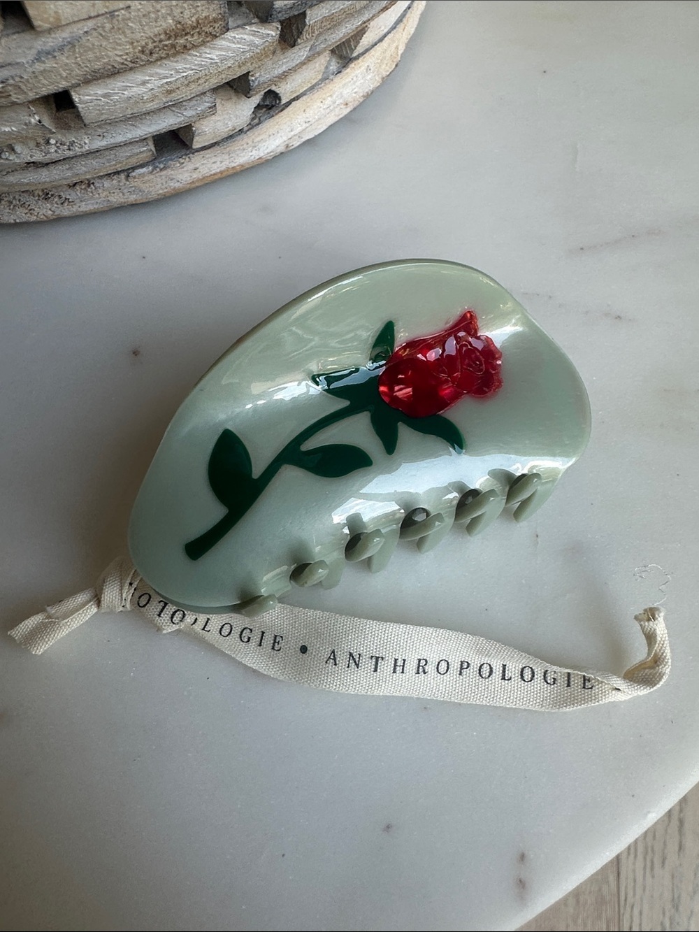 Anthropologie Mint Green Rose Hair Claw